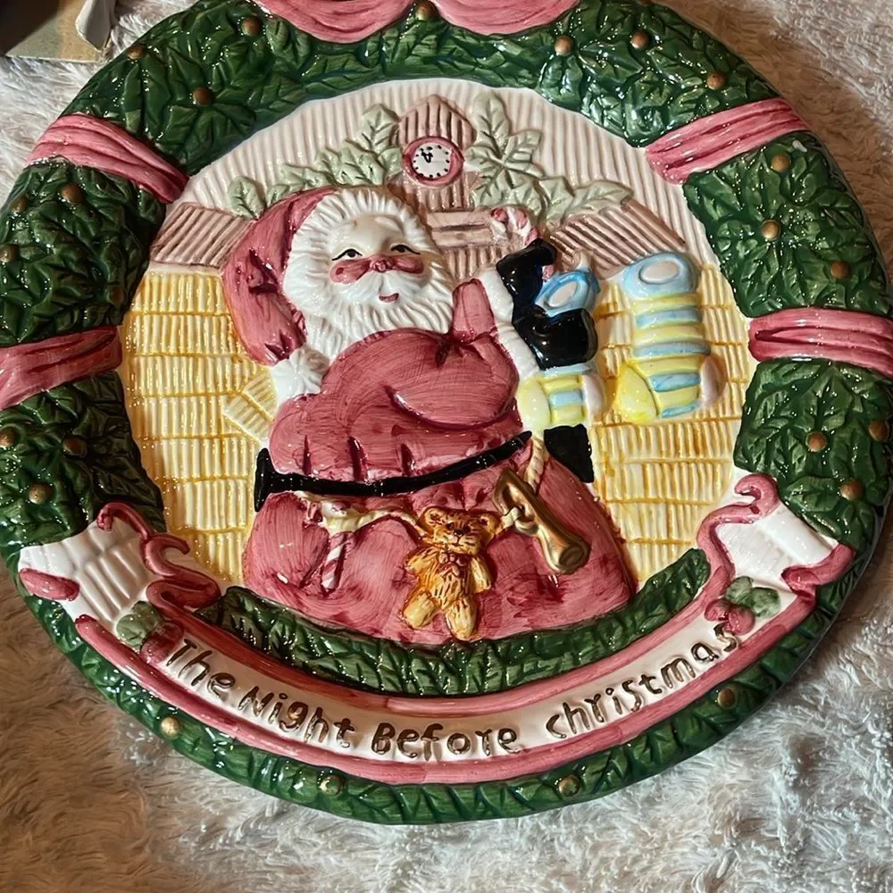 Santa Christmas Plate hermitage pottery vintage 1997